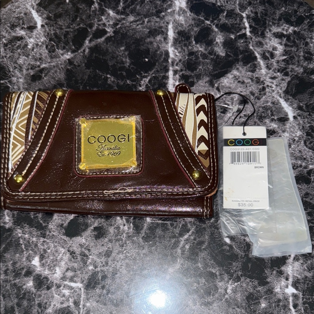 COOGI Brown Leather Wallet with Embossed Pattern